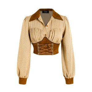 NWT - XL Suede Gingham Lace Up Long Sleeve Blouse  Make me an offer.